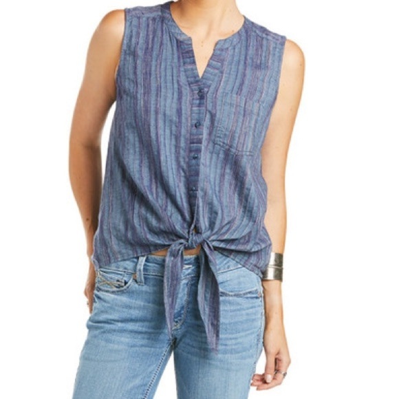 Ariat® Sleeveless Indigo Stripe,button-up Caroline top, western,beautiful,EUC - Picture 1 of 7